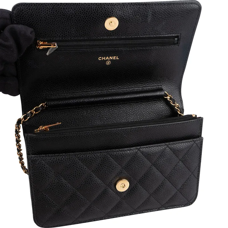 Chanel Quilted Caviar Leather Wallet On Chain Crossbody Bag