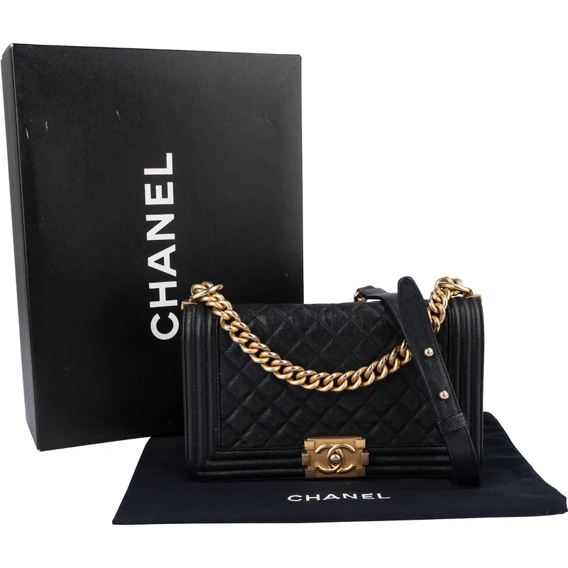 Chanel Quilted Caviar Leather Medium Boy Single Flap Crossbody Bag