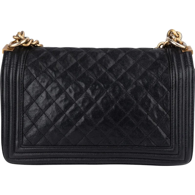 Chanel Quilted Caviar Leather Medium Boy Single Flap Crossbody Bag