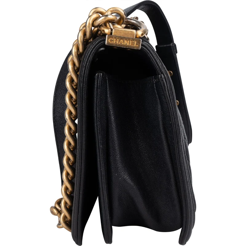 Chanel Quilted Caviar Leather Medium Boy Single Flap Crossbody Bag