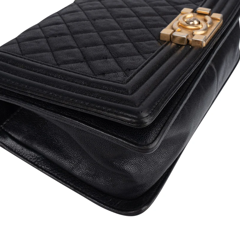 Chanel Quilted Caviar Leather Medium Boy Single Flap Crossbody Bag
