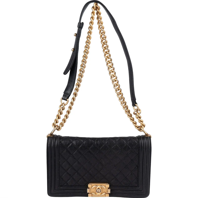 Chanel Quilted Caviar Leather Medium Boy Single Flap Crossbody Bag