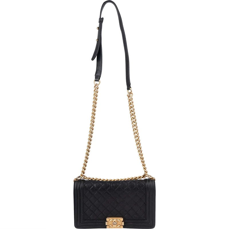 Chanel Quilted Caviar Leather Medium Boy Single Flap Crossbody Bag
