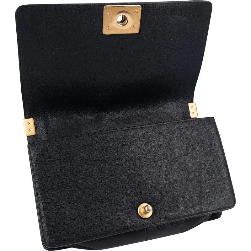 Chanel Quilted Caviar Leather Medium Boy Single Flap Crossbody Bag