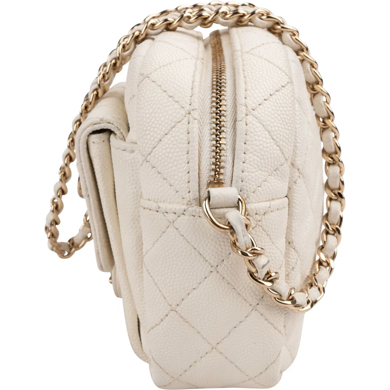 Chanel Quilted Caviar Leather Small Round Camera Crossbody Bag