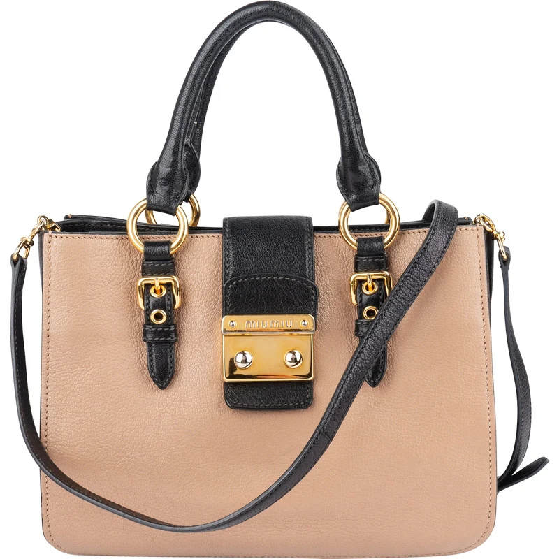 Miu Miu Bicolor Madras Leather Top Handle Handbag