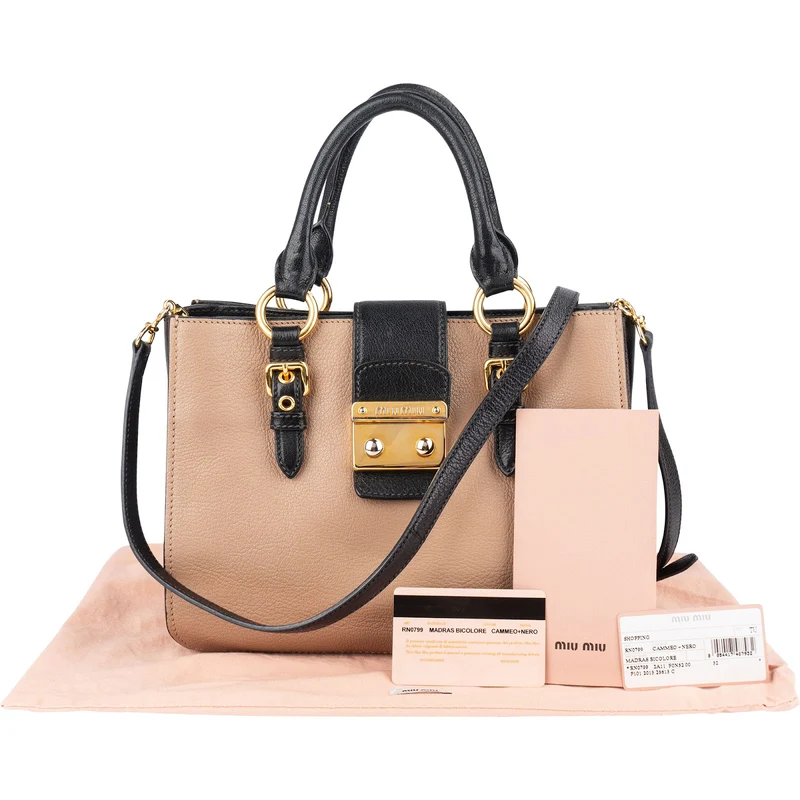 Miu Miu Bicolor Madras Leather Top Handle Handbag