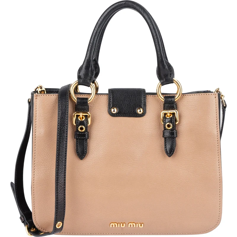 Miu Miu Bicolor Madras Leather Top Handle Handbag