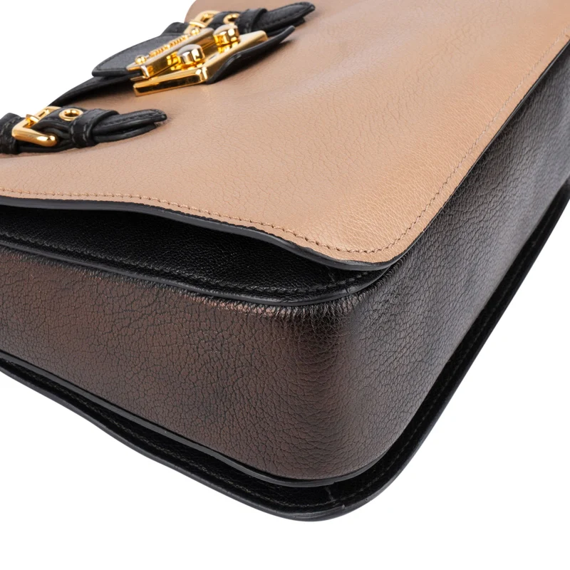 Miu Miu Bicolor Madras Leather Top Handle Handbag