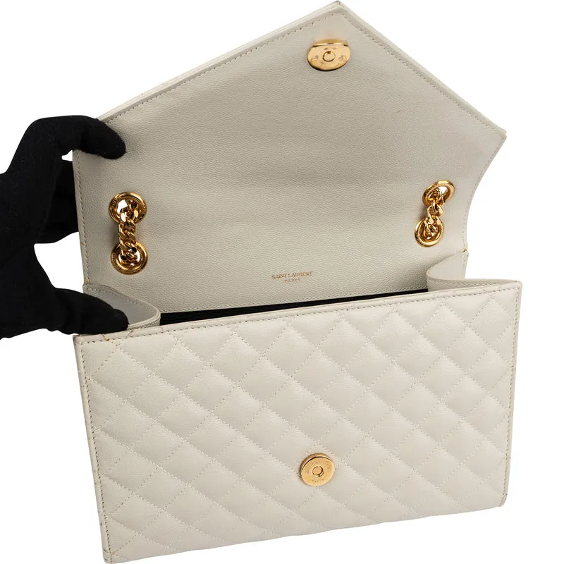Saint Laurent Quilted Grain de Poudre Leather Small Envelope Crossbody Bag