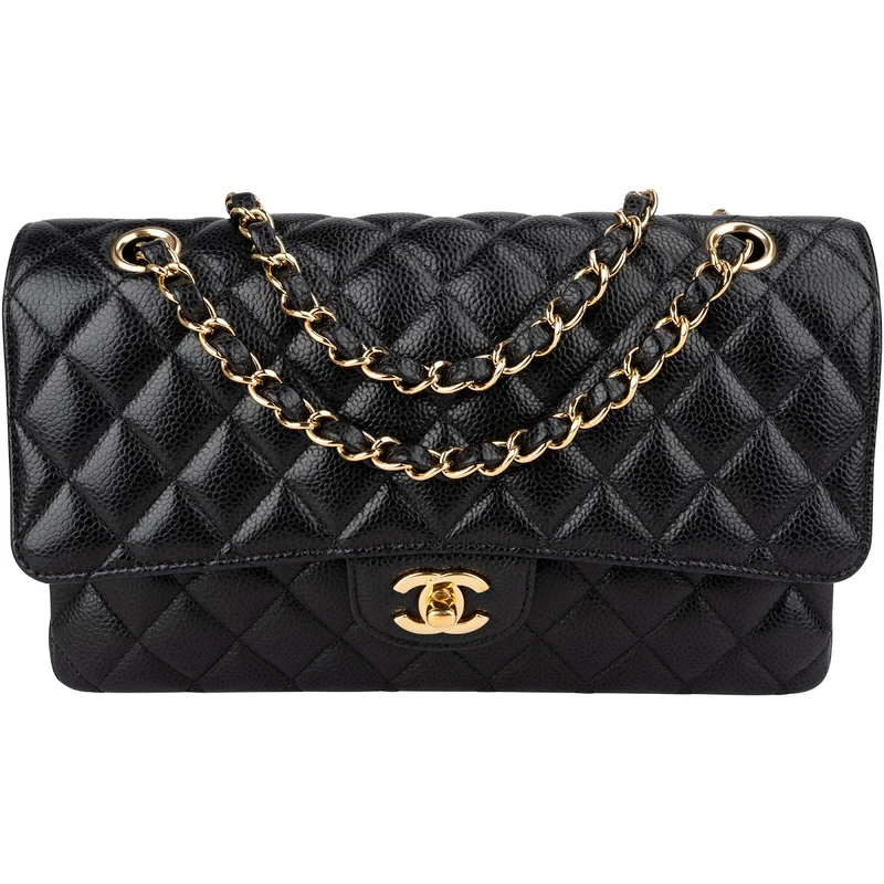 Chanel Quilted Caviar Leather Gold Medium Double Flap Crossbody Bag
