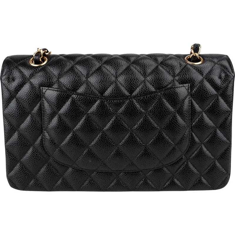 Chanel Quilted Caviar Leather Gold Medium Double Flap Crossbody Bag