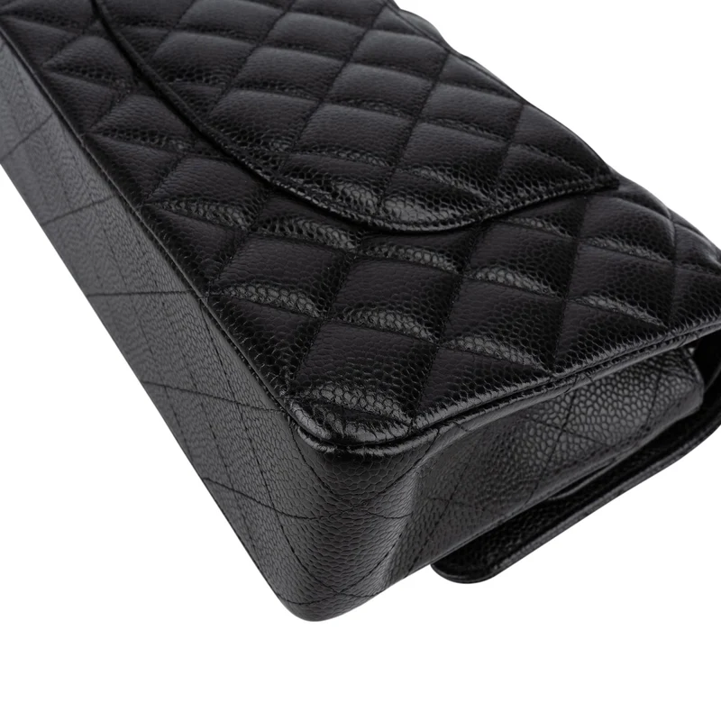 Chanel Quilted Caviar Leather Gold Medium Double Flap Crossbody Bag