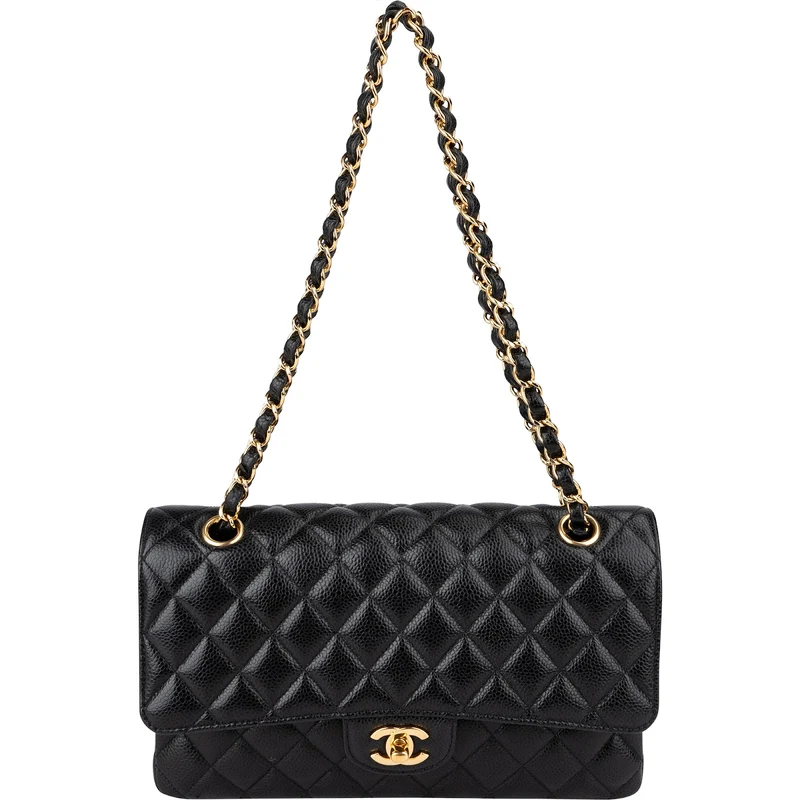 Chanel Quilted Caviar Leather Gold Medium Double Flap Crossbody Bag