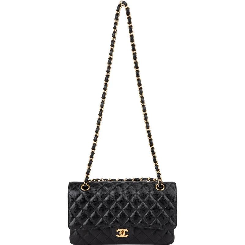 Chanel Quilted Caviar Leather Gold Medium Double Flap Crossbody Bag