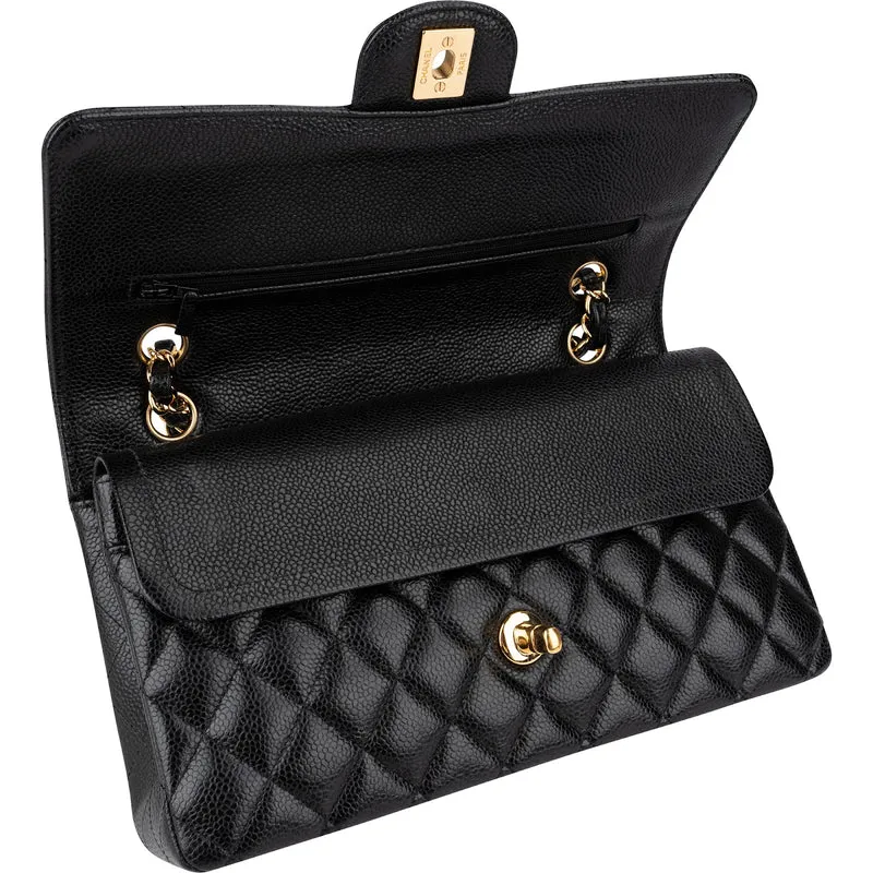 Chanel Quilted Caviar Leather Gold Medium Double Flap Crossbody Bag