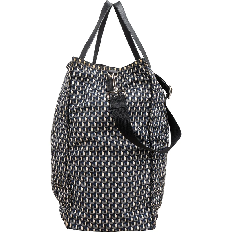 Prada Tessuto Stampato Monogram Saffiano Leather Tote Hobo Handbag