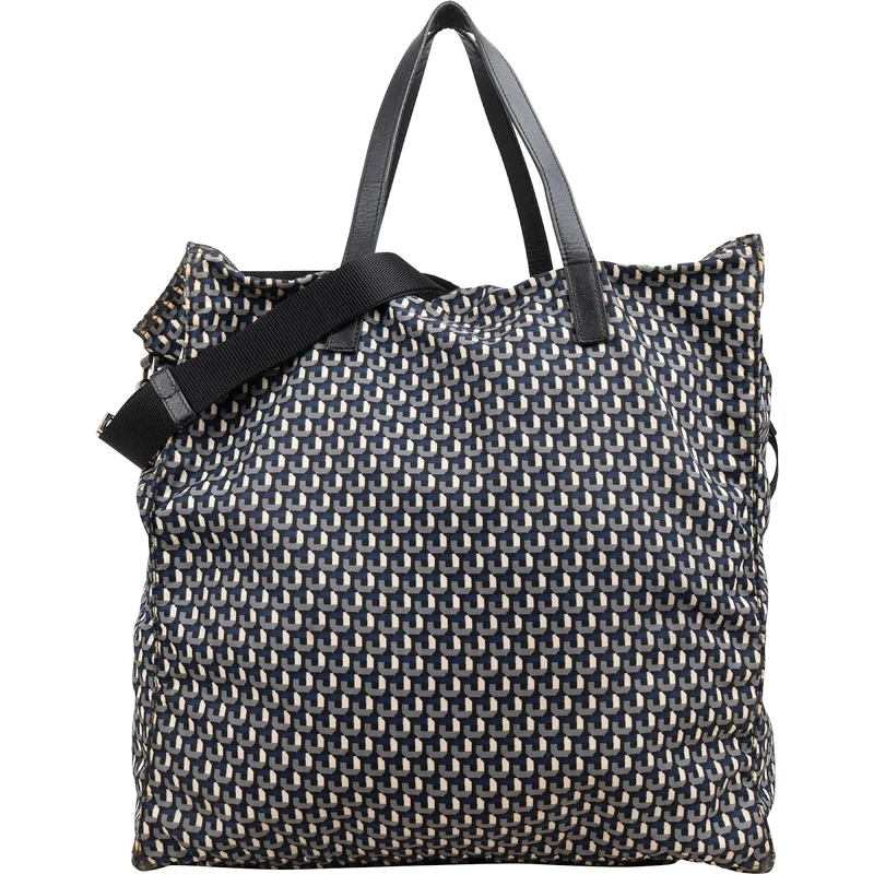 Prada Tessuto Stampato Monogram Saffiano Leather Tote Hobo Handbag