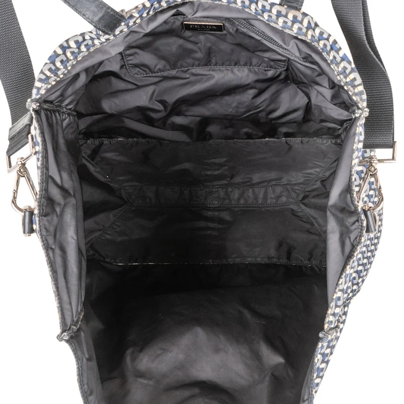 Prada Tessuto Stampato Monogram Saffiano Leather Tote Hobo Handbag