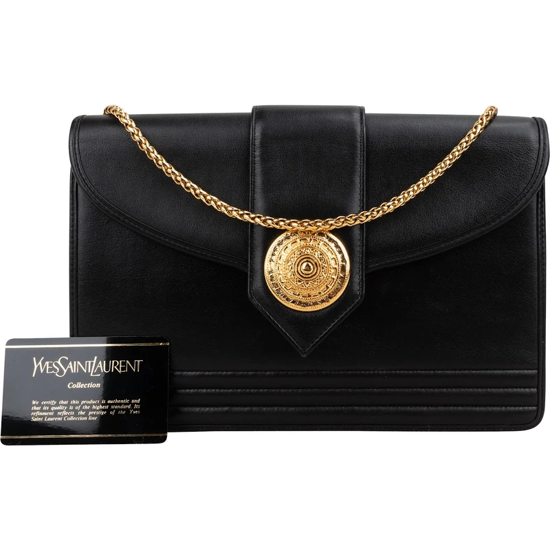 Yves Saint Laurent Calfskin Vintage Sun Medallion Envelope Flap Shoulder Bag