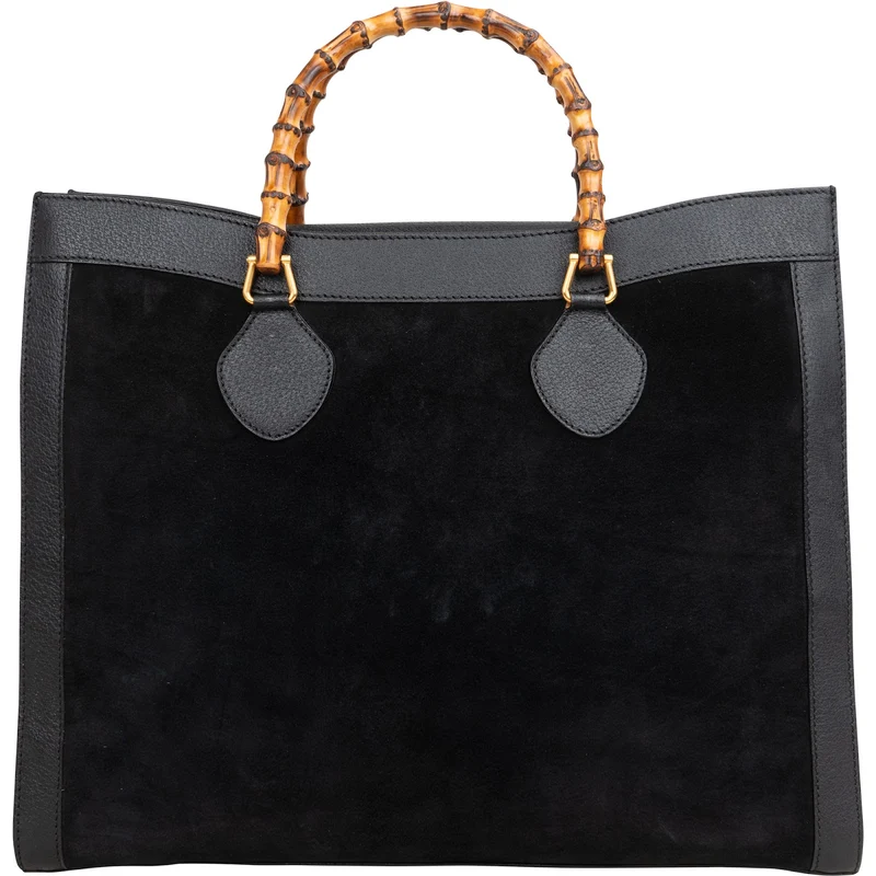 Gucci Suede Top Handle Bamboo Large Tote Handbag
