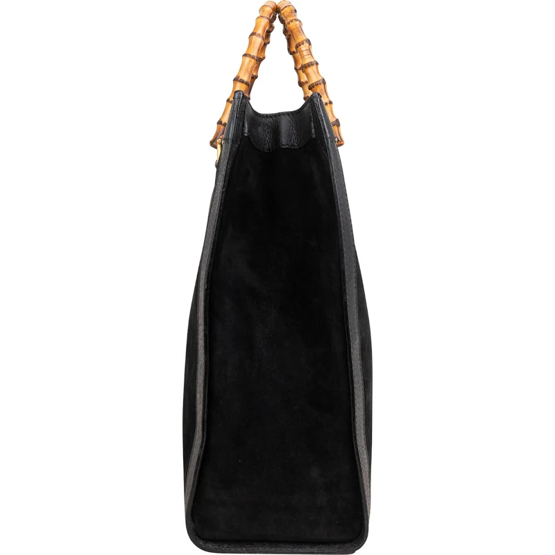 Gucci Suede Top Handle Bamboo Large Tote Handbag