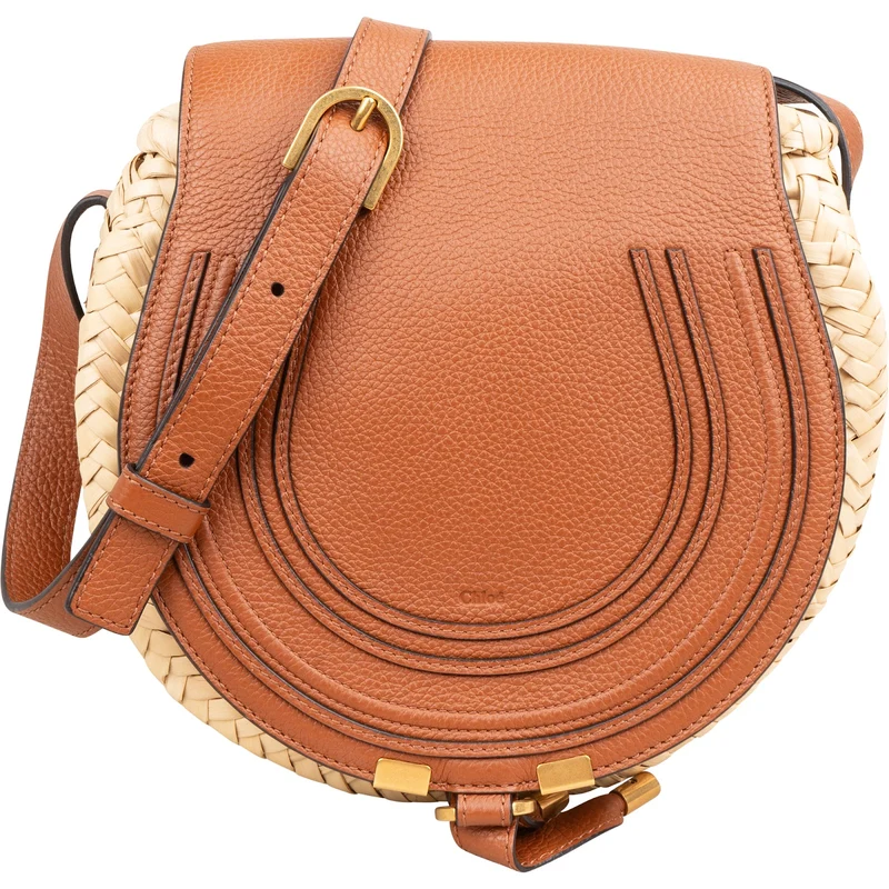 Chloé Raffia Grained Leather Marcie Saddle Crossbody Bag