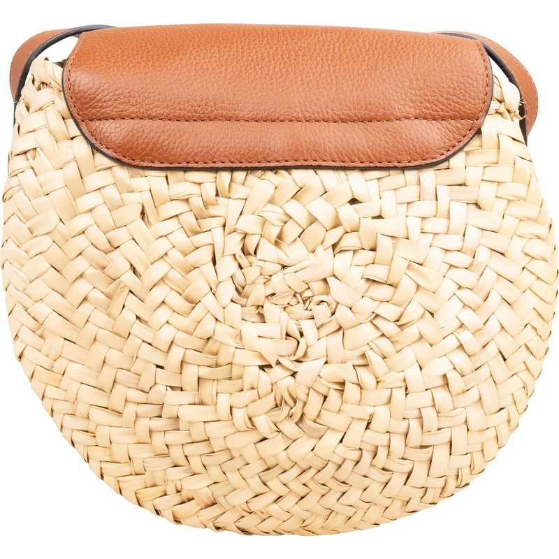 Chloé Raffia Grained Leather Marcie Saddle Crossbody Bag
