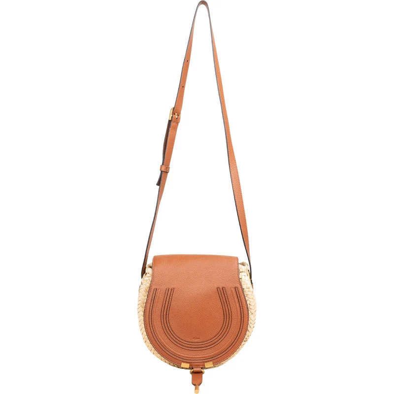 Chloé Raffia Grained Leather Marcie Saddle Crossbody Bag