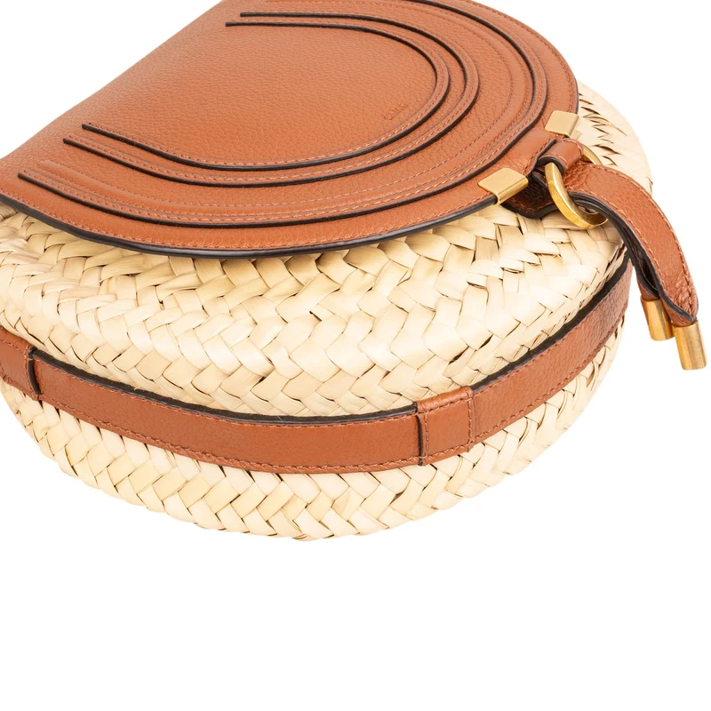 Chloé Raffia Grained Leather Marcie Saddle Crossbody Bag