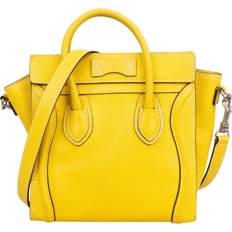 Céline Yellow Grained Leather Luggage Nano Crossbody Handbag