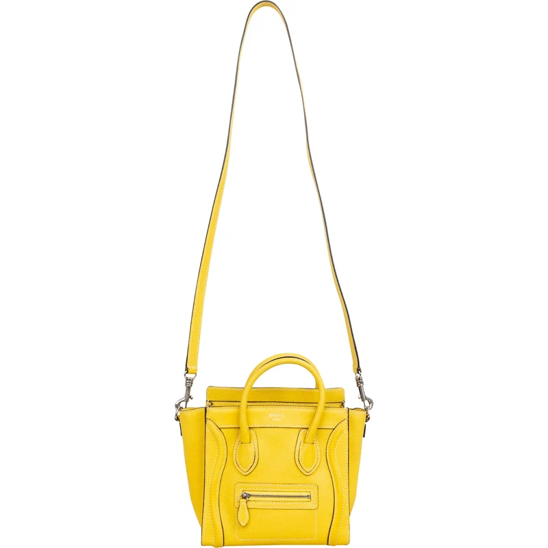 Céline Yellow Grained Leather Luggage Nano Crossbody Handbag