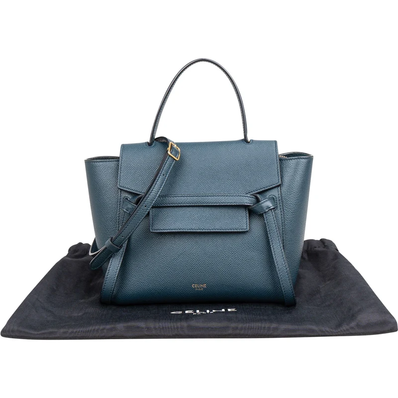 Celine Petrol Leather Grained Calfskin Belt Handbag