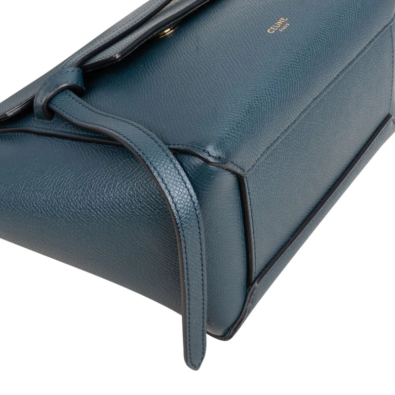 Celine Petrol Leather Grained Calfskin Belt Handbag