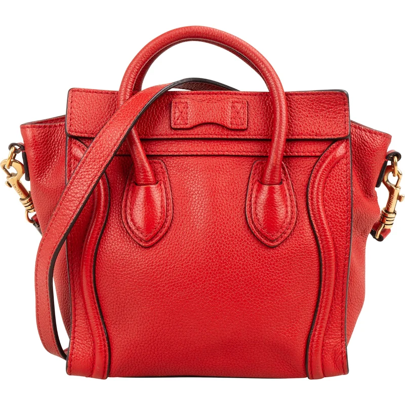 Céline Red Grained Calfskin Nano Luggage Handbag