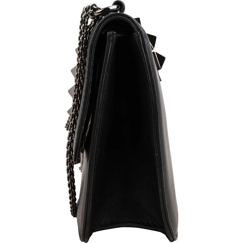 Valentino Garavani Noir Calfskin Leather Rockstud Glam Lock Crossbody Bag