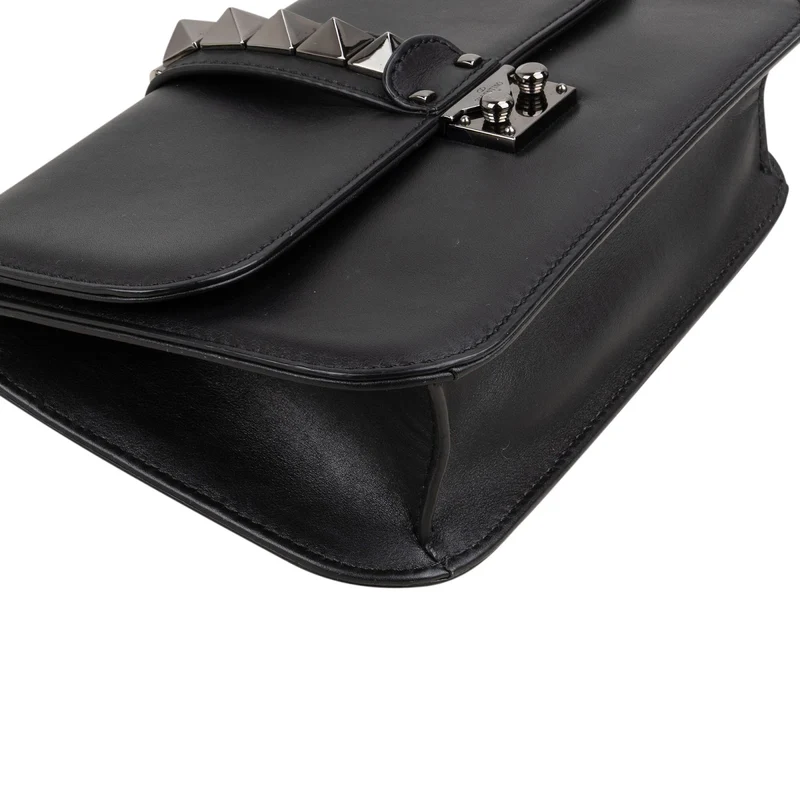 Valentino Garavani Noir Calfskin Leather Rockstud Glam Lock Crossbody Bag