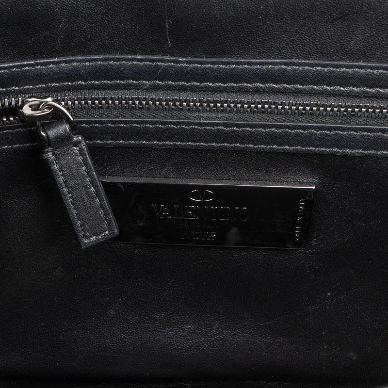 Valentino Garavani Noir Calfskin Leather Rockstud Glam Lock Crossbody Bag
