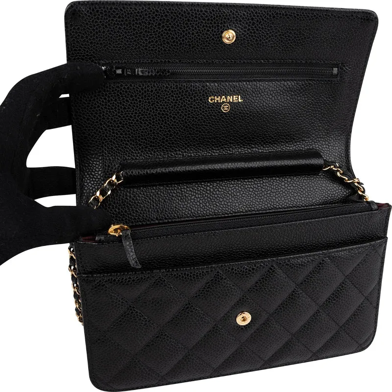 Chanel Quilted Caviar Leather Classic Wallet On Chain Crossbody Bag