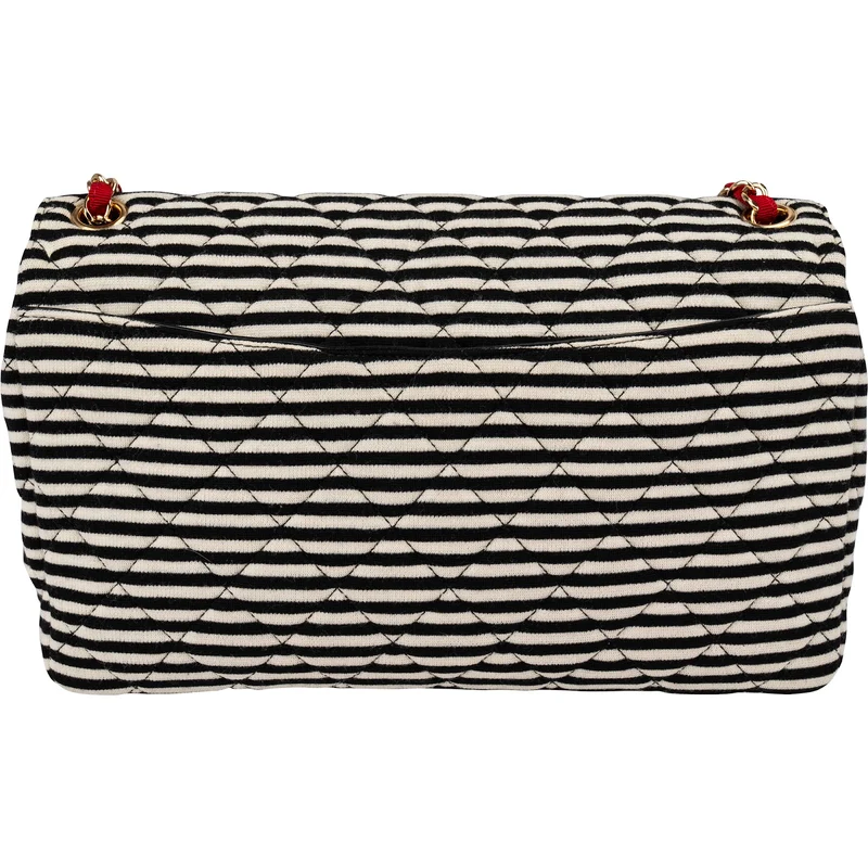 Chanel Striped Cotton Leather Single Flap Crossbody Bag
