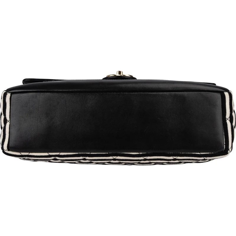 Chanel Striped Cotton Leather Single Flap Crossbody Bag