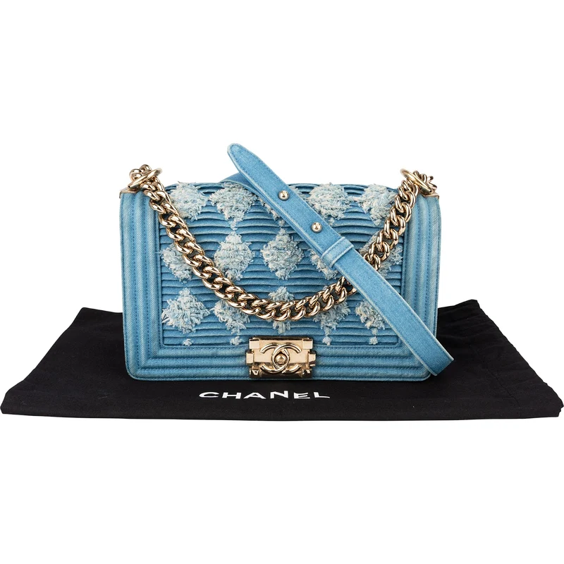 Chanel Distressed Denim Medium Boy Single Flap Crossbody Bag