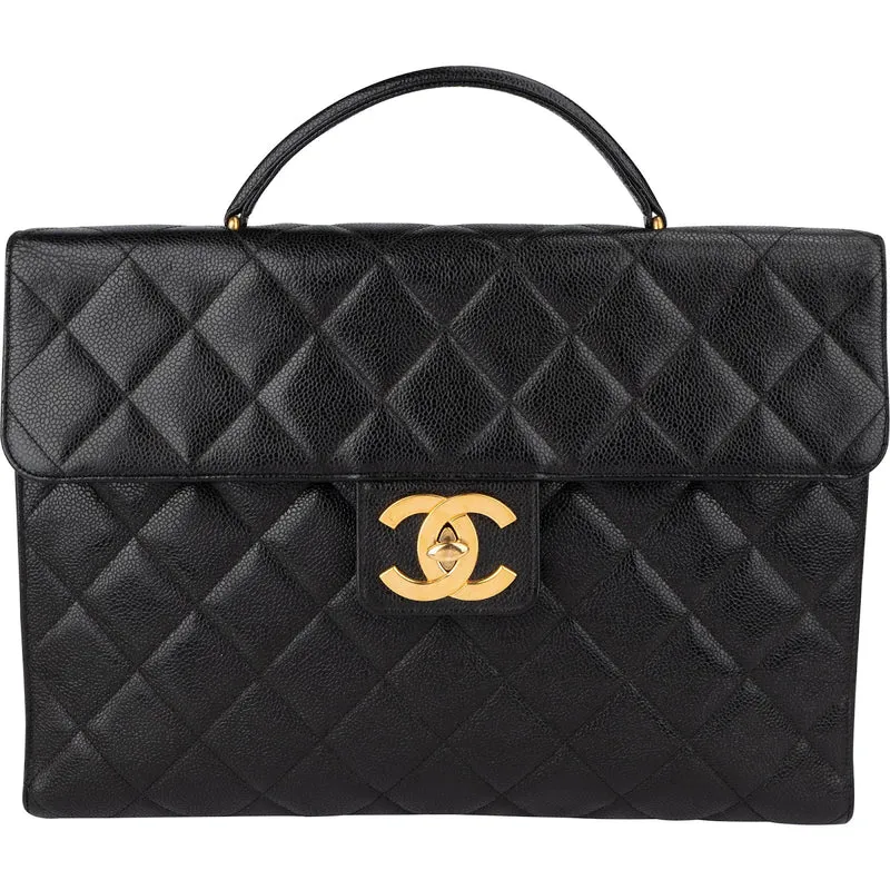 Chanel Quilted Caviar Leather 24K Top Handle Briefcase Handbag