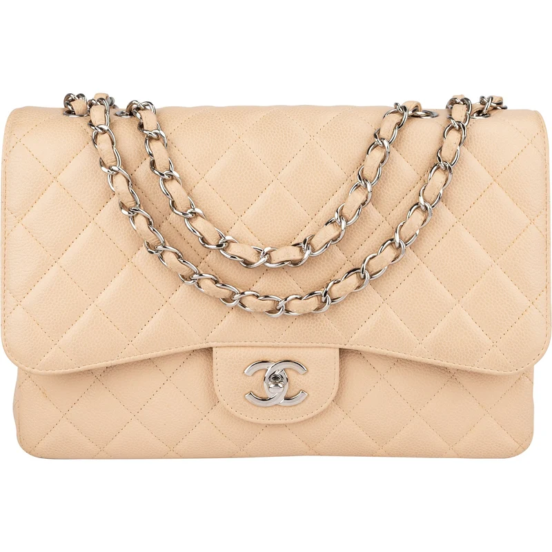 Chanel Quilted Caviar Leather Palladium Jumbo Single Flap Crossbody Bag