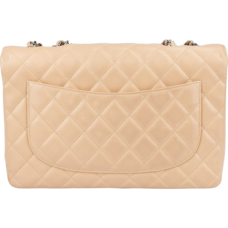 Chanel Quilted Caviar Leather Palladium Jumbo Single Flap Crossbody Bag