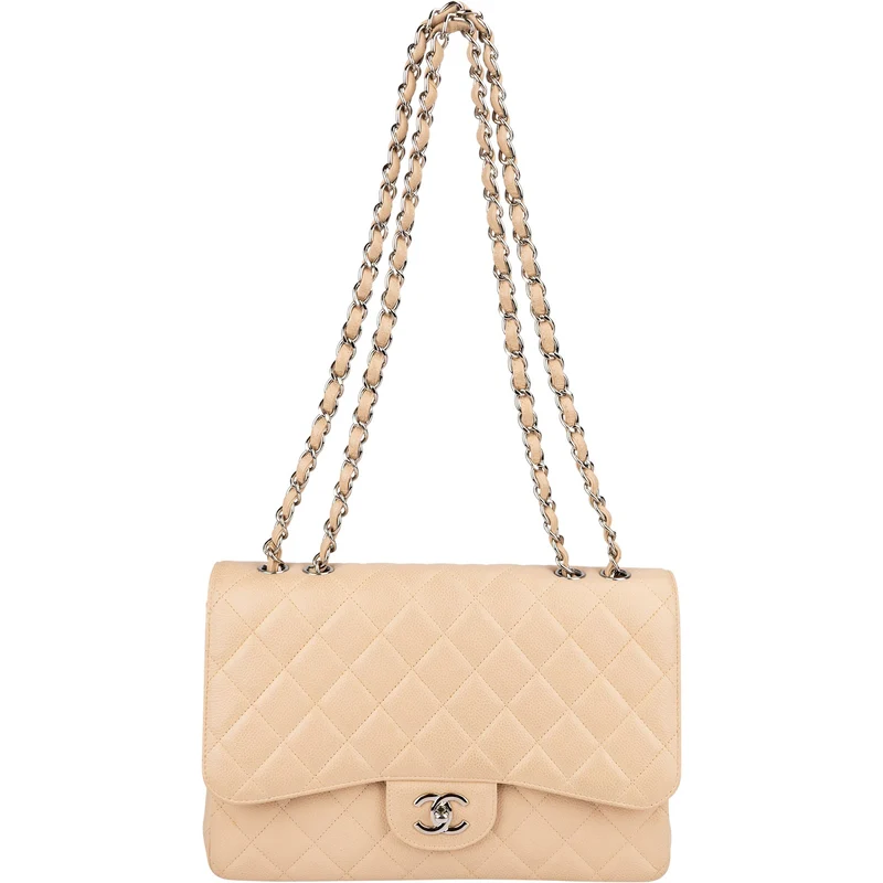 Chanel Quilted Caviar Leather Palladium Jumbo Single Flap Crossbody Bag