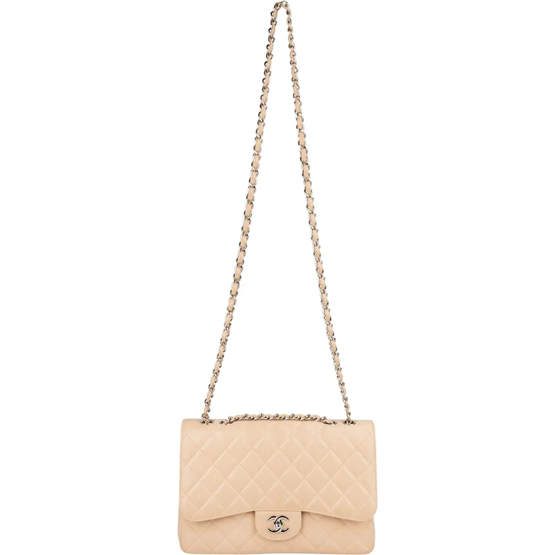 Chanel Quilted Caviar Leather Palladium Jumbo Single Flap Crossbody Bag