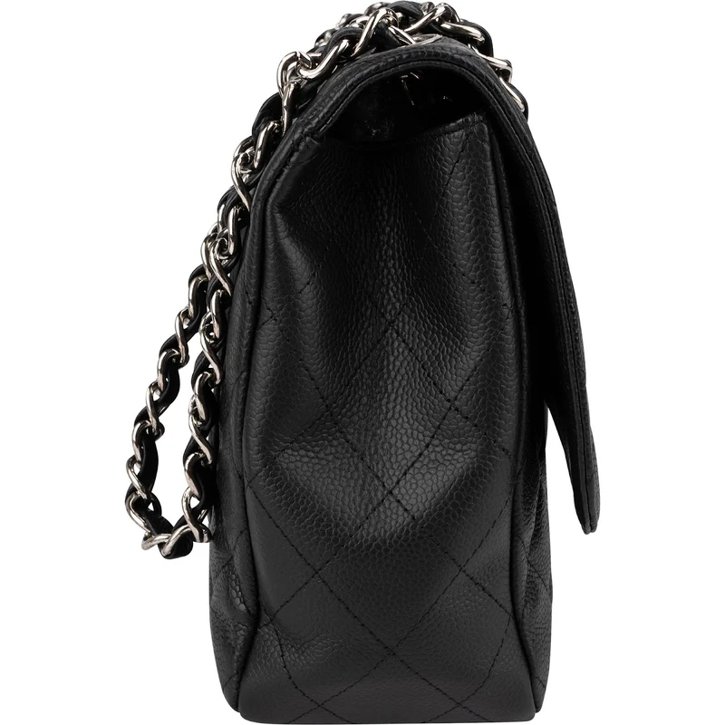 Chanel Quilted Caviar Leather Palladium Jumbo Single Flap Crossbody Bag