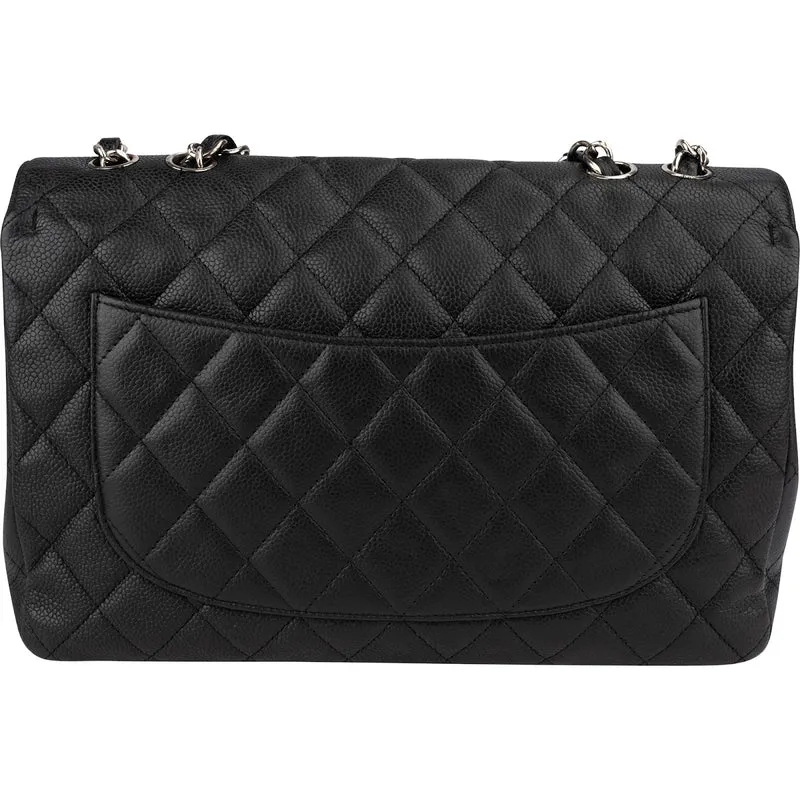 Chanel Quilted Caviar Leather Palladium Jumbo Single Flap Crossbody Bag