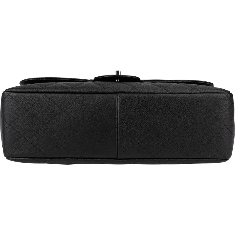 Chanel Quilted Caviar Leather Palladium Jumbo Single Flap Crossbody Bag